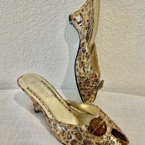 DBDk Fashion animal print, open-toe mule heels with rhinestone embellishments